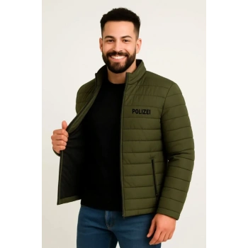 Erkek Mikro Su İtici Kapitone Baskılı Astarlı Fermuarlı Bomber Mont - Haki