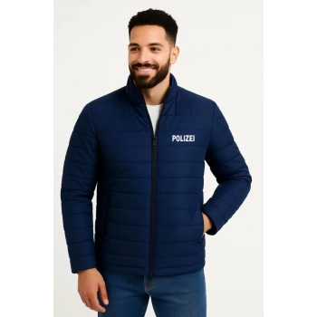 Erkek Mikro Su İtici Kapitone Baskılı Astarlı Fermuarlı Bomber Mont - Lacivert