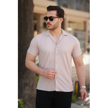 Erkek Ottoman Kumaş Apaj Yaka Kısa Kollu Gömlek