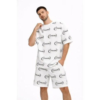 Erkek Oversize Ön Ve Arka Baskılı Tişört Şort Takım Rahat Kalıp Yazlık Günlük Kombin - Beyaz