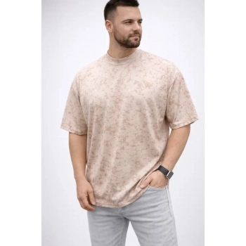 Erkek Premium Tişört OSY Yumuşak Dokulu Yıkamalı Oversize T-Shirt - Bej
