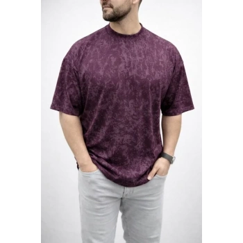 Erkek Premium Tişört OSY Yumuşak Dokulu Yıkamalı Oversize T-Shirt - Bordo