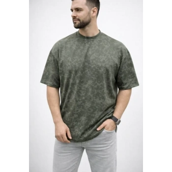 Erkek Premium Tişört OSY Yumuşak Dokulu Yıkamalı Oversize T-Shirt - Haki
