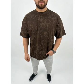 Erkek Premium Tişört OSY Yumuşak Dokulu Yıkamalı Oversize T-Shirt - Kahverengi