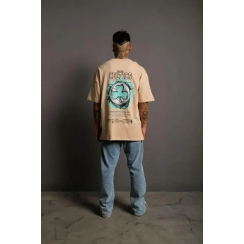 Erkek Sırt Baskılı T-shirt - Bej