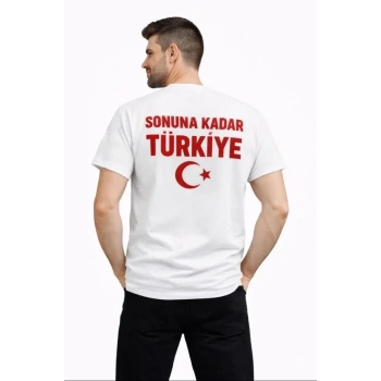 Erkek TÜRKİYE Ay Yıldız Baskılı Taraftar Forma T-Shirt - Beyaz