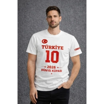 Erkek TÜRKİYE Baskılı Tişört 2026 Dünya Kupası Taraftar Forma T-Shirt - Beyaz