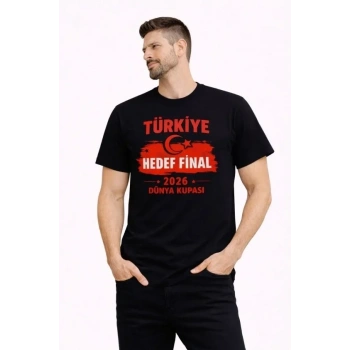 Erkek TÜRKİYE Baskılı Tişört Ay Yıldız 2026 Dünya Kupası Taraftar Forma T-Shirt - Siyah