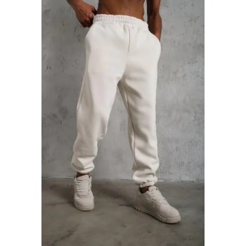 Erkek Üç İplik Alt Eşofman Lastikli - Beyaz