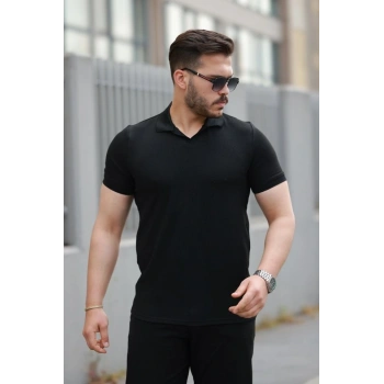 Erkek Yakalı Waffle Dokulu Kısa Kollu Tişört