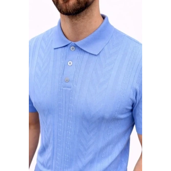 Erkek Yazlık Triko Tişört Kısa Kol Polo Yaka Düğmeli T-Shirt - Bebek Mavisi