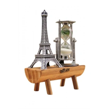 Eyfel Kulesi Tasarımlı Kum Saati Kristalleştirilmiş Kum Saati Dekoratif Ahşap Görünümlü