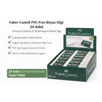 Faber-Castell No24 PVC Free Beyaz Silgi 24 Adet Standlı Kutu İz Bırakmayan Yumuşak Okul Ofis Silgisi