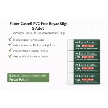 Faber-Castell  No24 PVC Free Beyaz Silgi 5 Adet İz Bırakmayan Yumuşak Dokulu Okul Ofis Silgisi
