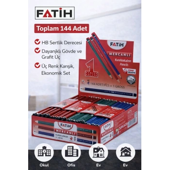 Fatih Mercanlı 12010 HB Kurşun Kalem Silgisiz 144 Adet Karışık Renk