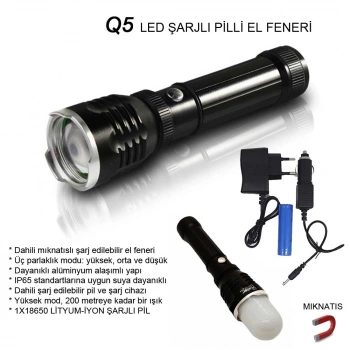 Flaşörlü Uzun Mesafeli Şarjlı Pilli Mıknatıslı EL Feneri Watton Wt-282