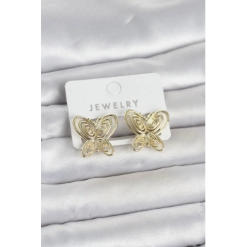 Füsun Küpesi Model Gold Renk Kelebek Model Pirinç Kadın Küpe