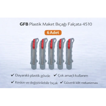 GFB Plastik Maket Bıçağı Falçata 4510 Profesyonel Maket Bıçağı 6 Adet
