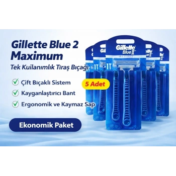Gillette Blue 2 Maximum Tek Kullanımlık Tıraş Bıçağı 5 Adet Ekonomik Paket