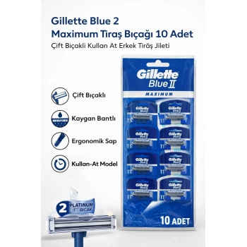 Gillette Blue 2 Maximum Tıraş Bıçağı 10 Adet Çift Bıçaklı Kullan At Erkek Tıraş Jileti