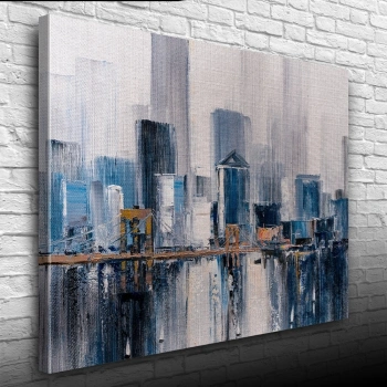 Gökdelenler ile köprünün suya yansıması Yağlıboya Kanvas Tablo 50 x 70