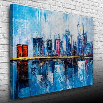 Gökdelenler ile köprünün yansıması Yağlıboya Kanvas Tablo 50 x 70