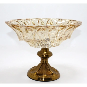 Gold Detaylı Eskitme Ayaklı Dekoratif Cam Sunumluk