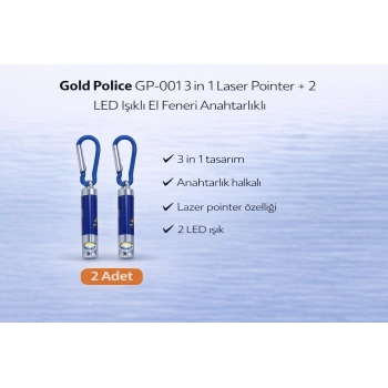 Gold Police GP-001 3 in 1 Laser Pointer + 2 LED Işıklı El Feneri Anahtarlıklı 2 Adet