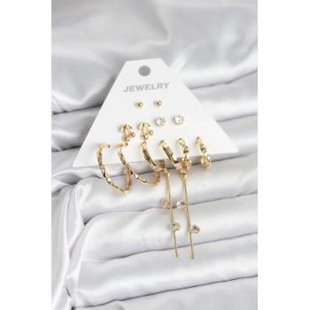 Gold Renk 6 Çift Pirinç Kadın Küpe Seti