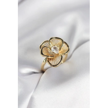 Gold Renk Çiçek Model Vintage Kadın Yüzük