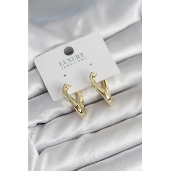 Gold Renk Eğik Halka Model Pirinç Kadın Küpe