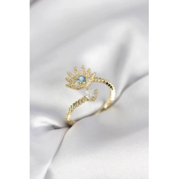 Gold Renk Göz Model Zirkon Taşlı Kadın Yüzük