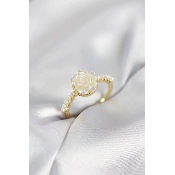 Gold Renk Gül Model İncili Kadın Yüzük