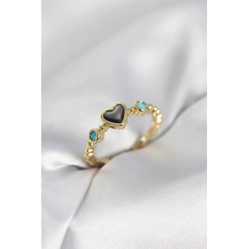 Gold Renk Hematit Taşlı Kadın Yüzük