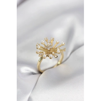 Gold Renk Karahindiba Model Zirkon Taşlı Kadın Yüzük