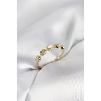 Gold Renk Minimal Kalp Model Zirkon Taşlı Pirinç Kadın Yüzük