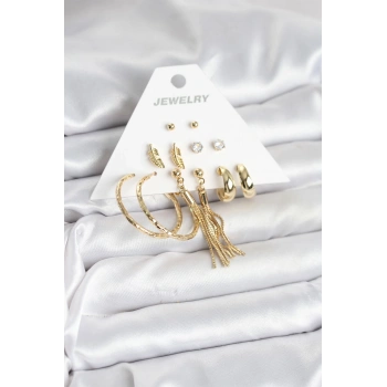 Gold Renk Pirinç Kadın 6 Çift Küpe Seti