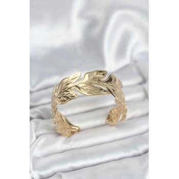 Gold Renk Pirinç Levha Yaprak Model Kadın Bileklik