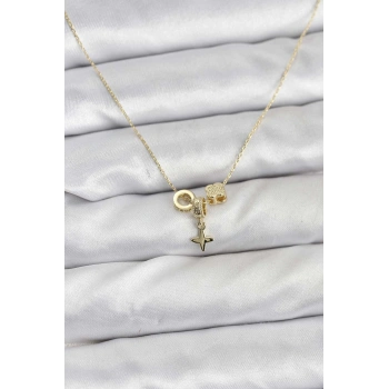 Gold Renk Pirinç Minimal Charmlı Kadın Kolye
