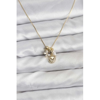 Gold Renk Pirinç Minimal Kelebek Charmlı Kadın Kolye