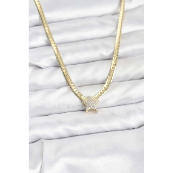 Gold Renk Pirinç Yıldız Zirkon Taşlı Kadın Kolye