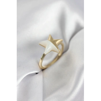 Gold Renk Sedefli Yıldız Model Kadın Yüzük