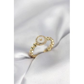 Gold Renk Sedefli Yıldız Model Zirkon Taşlı Kadın Yüzük