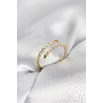Gold Renk Yılan Kuyruk Model Zirkon Taşlı Kadın Yüzük