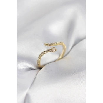 Gold Renk Yılan Model Zirkon Taşlı Kadın Yüzük