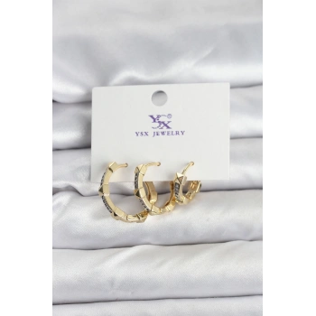 Gold Renk Zirkon Taşlı Kadın Küpe