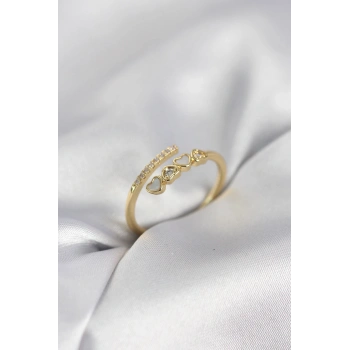 Gold Renk Zirkon Taşlı Minimal Kalp Model Kadın Yüzük