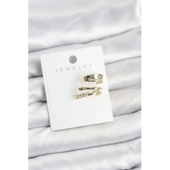 Gold Renk Zirkon Taşlı Pirinç Kıkırdak Küpe