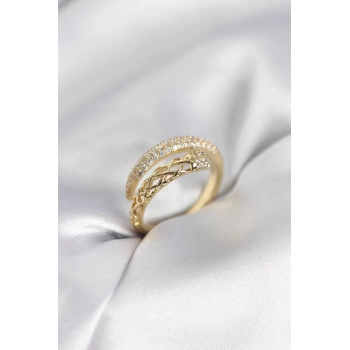 Gold Renk Zirkon Taşlı Sarmal Kadın Yüzük