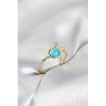 Gold Renk Zirkon Taşlı Satürn Model Kadın Yüzük